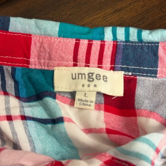 Umgee USA Colorful Plaid Button-Up Shirt with Lace Hem. Size Large - Picture 5 of 7
